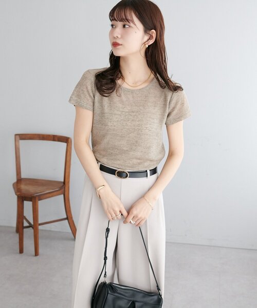DISCOAT(ディスコート)の「【WEB限定】シアーワッフルクルーネックコンパクトTシャツ(Tシャツ/カットソー・レディース・ネイビー/グレイッシュベージュ/アイボリー/ミント・MEDIUM)」の18枚目の写真