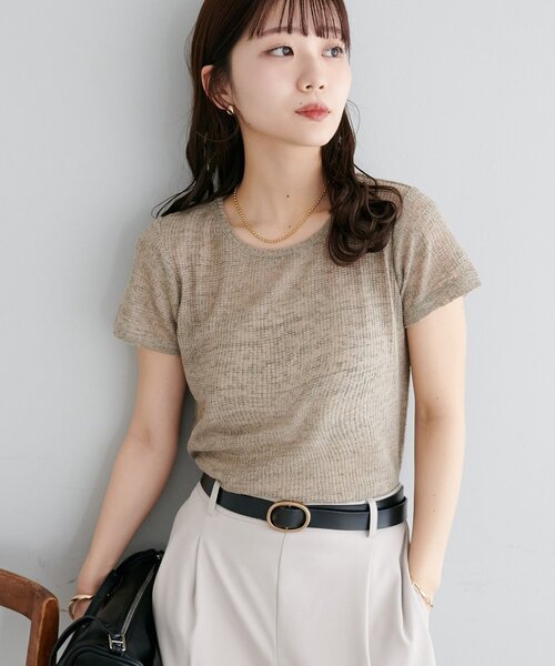 DISCOAT(ディスコート)の「【WEB限定】シアーワッフルクルーネックコンパクトTシャツ(Tシャツ/カットソー・レディース・ネイビー/グレイッシュベージュ/アイボリー/ミント・MEDIUM)」の19枚目の写真