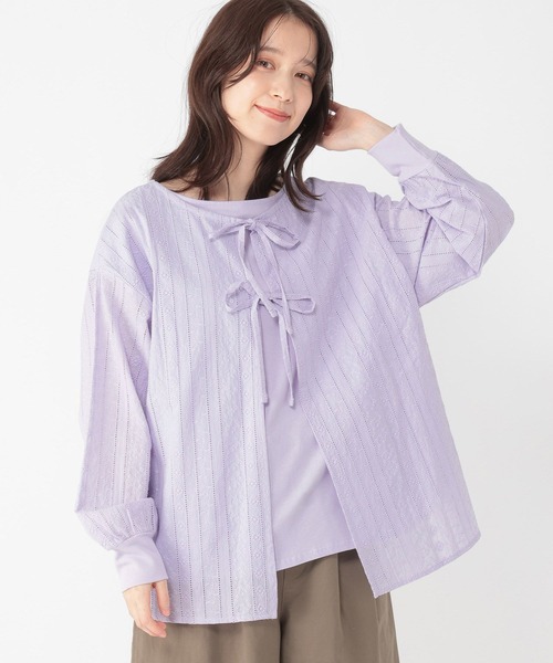 studio CLIP（スタディオクリップ）の「ダブルフロントレースドッキングプルオーバー（Tシャツ/カットソー・レディース・オフホワイト/ラベンダー/ブラック/ライトグリーン・FREE）」の4枚目の写真