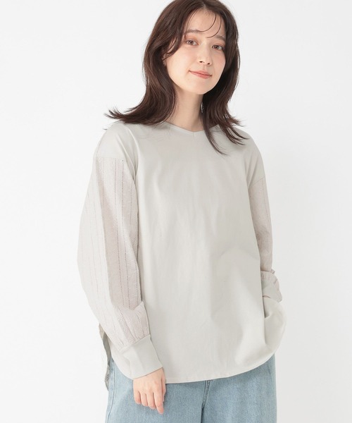 studio CLIP（スタディオクリップ）の「ダブルフロントレースドッキングプルオーバー（Tシャツ/カットソー・レディース・オフホワイト/ラベンダー/ブラック/ライトグリーン・FREE）」の3枚目の写真