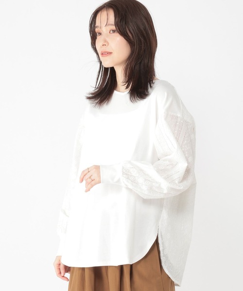 studio CLIP（スタディオクリップ）の「ダブルフロントレースドッキングプルオーバー（Tシャツ/カットソー・レディース・オフホワイト/ラベンダー/ブラック/ライトグリーン・FREE）」の7枚目の写真