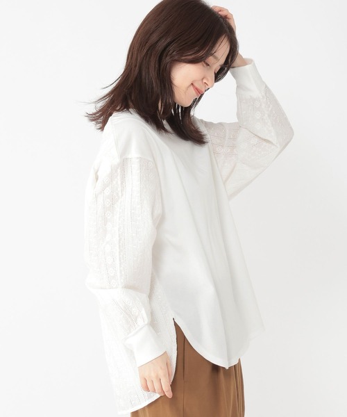 studio CLIP（スタディオクリップ）の「ダブルフロントレースドッキングプルオーバー（Tシャツ/カットソー・レディース・オフホワイト/ラベンダー/ブラック/ライトグリーン・FREE）」の8枚目の写真