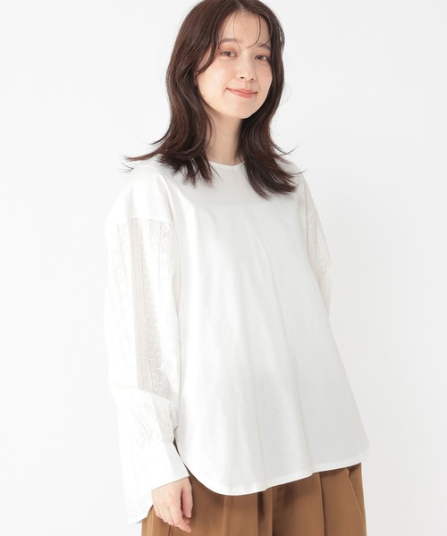 studio CLIP（スタディオクリップ）の「ダブルフロントレースドッキングプルオーバー（Tシャツ/カットソー・レディース・オフホワイト/ラベンダー/ブラック/ライトグリーン・FREE）」の9枚目の写真