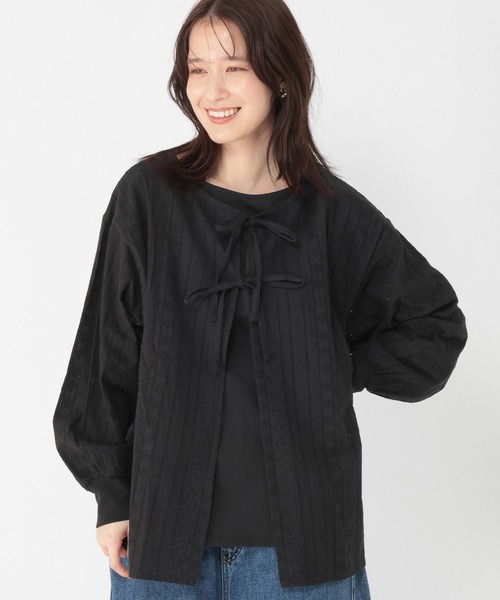 studio CLIP（スタディオクリップ）の「ダブルフロントレースドッキングプルオーバー（Tシャツ/カットソー・レディース・オフホワイト/ラベンダー/ブラック/ライトグリーン・FREE）」の12枚目の写真