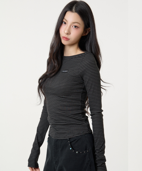 UNKNOWN PLANET(アンノウンプラネット)の「スリムストライプボートネックロングスリーブトップブラック(Tシャツ/カットソー・レディース・その他・MEDIUM/SMALL)」の10枚目の写真
