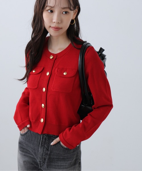 FREE'S MART（フリーズマート）の「◆Iフロントポケット金ボタンニットカーディガン（ニット/セーター・レディース・ネイビー/ライトグリーン/レッド/ホワイト系その他/ホワイト・FREE）」の5枚目の写真