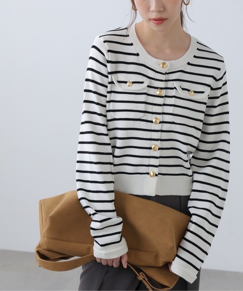 FREE'S MART（フリーズマート）の「◆Iフロントポケット金ボタンニットカーディガン（ニット/セーター・レディース・ネイビー/ライトグリーン/レッド/ホワイト系その他/ホワイト・FREE）」の9枚目の写真