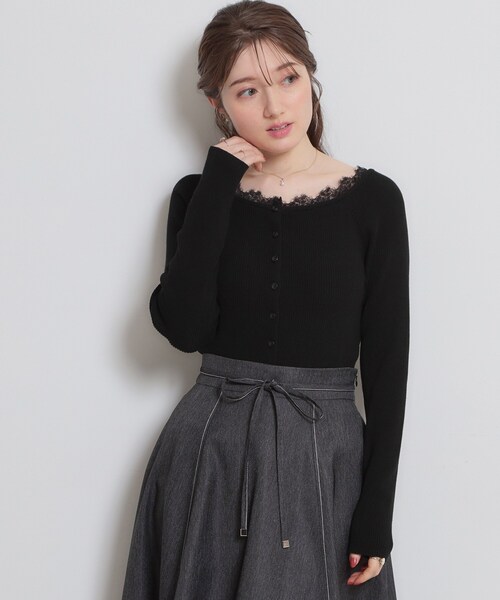couture brooch（クチュールブローチ）の「前後2WAY衿レースカーディガン（カーディガン/ボレロ・レディース・ブラック/ライトグレー・38）」の13枚目の写真