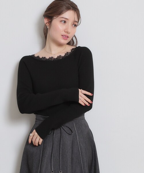 couture brooch（クチュールブローチ）の「前後2WAY衿レースカーディガン（カーディガン/ボレロ・レディース・ブラック/ライトグレー・38）」の16枚目の写真
