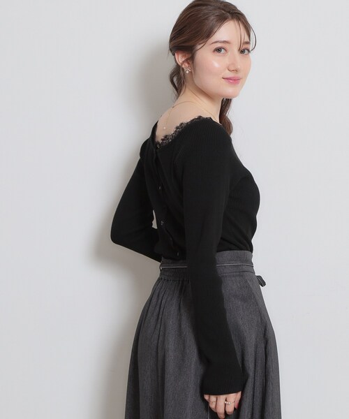couture brooch（クチュールブローチ）の「前後2WAY衿レースカーディガン（カーディガン/ボレロ・レディース・ブラック/ライトグレー・38）」の17枚目の写真