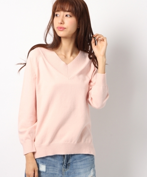 Heather(ヘザー)の「ハイゲージスリットVニット 712944(ニット/セーター・レディース・ベージュ/ネイビー/グレー/アイボリー/ピンク系その他/ライトピンク・FREE)」の6枚目の写真