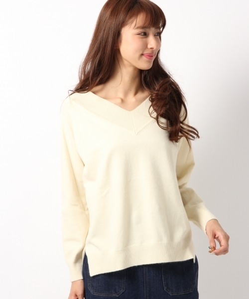 Heather(ヘザー)の「ハイゲージスリットVニット 712944(ニット/セーター・レディース・ベージュ/ネイビー/グレー/アイボリー/ピンク系その他/ライトピンク・FREE)」の2枚目の写真