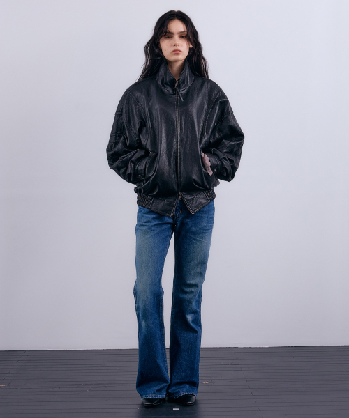 NUAKLE(ヌアクル)の「(w) カットラインハイネックフェイクレザージャケット_ブラック(ブルゾン・レディース・その他・1/2)」の4枚目の写真