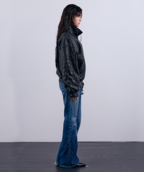 NUAKLE(ヌアクル)の「(w) カットラインハイネックフェイクレザージャケット_ブラック(ブルゾン・レディース・その他・1/2)」の3枚目の写真