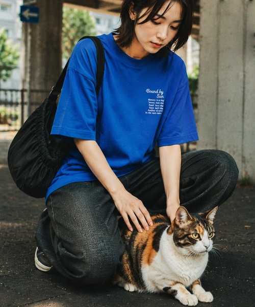 ZIP FIVE(ジップファイブ)の「高密度編み 度詰め天竺 半袖Tシャツ 左胸 / メッセージ刺繍 エンブロイダリー(Tシャツ/カットソー・メンズ・ブラック/ブルー/グレー/ホワイト・LARGE/MEDIUM)」の1枚目の写真
