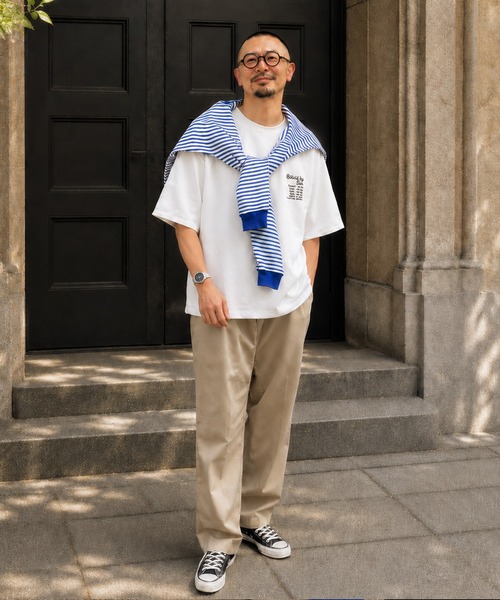 ZIP FIVE(ジップファイブ)の「高密度編み 度詰め天竺 半袖Tシャツ 左胸 / メッセージ刺繍 エンブロイダリー(Tシャツ/カットソー・メンズ・ブラック/ブルー/グレー/ホワイト・LARGE/MEDIUM)」の14枚目の写真