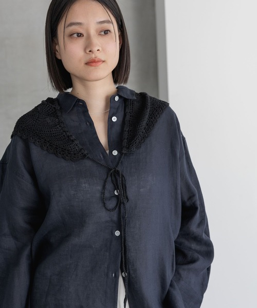 A part by（アパートバイ）の「クロシェトライアングルスカーフ（ストール/ショール・レディース・オフホワイト/ブラック・FREE）」の6枚目の写真