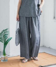 URBAN RESEARCH DOORS | ヘリンボーンリネンワイドギャザーパンツ(その他パンツ)