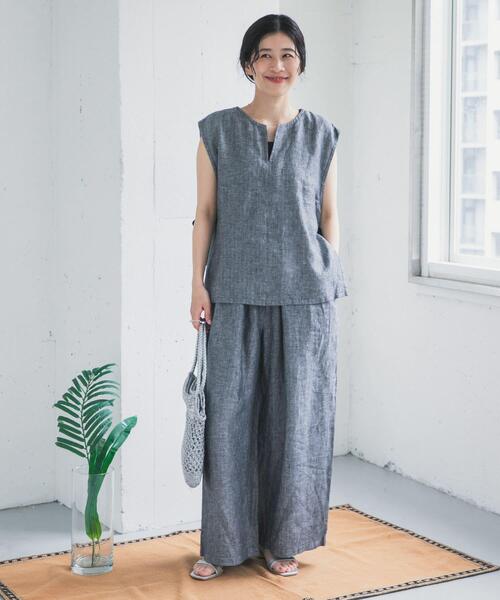 URBAN RESEARCH DOORS（アーバンリサーチドアーズ）の「ヘリンボーンリネンワイドギャザーパンツ（その他パンツ・レディース・グレー系その他・MEDIUM/SMALL）」の5枚目の写真