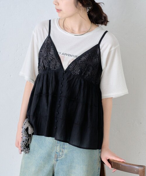 CIAOPANIC TYPY(チャオパニックティピー)の「【india】コード刺繍キャミビスチェ(シャツ/ブラウス・レディース・アイボリー/カーキ/ブラック・ONE SIZE)」の3枚目の写真