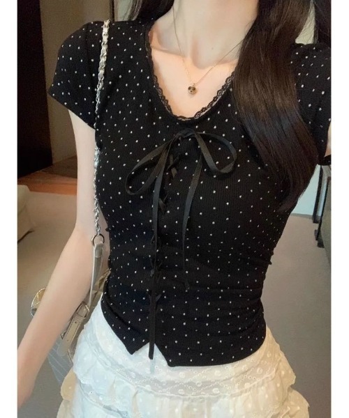 Ritzy(リッツィー)の「ドット柄レースアップ Tシャツ(Tシャツ/カットソー・レディース・ブラック/ブラック系・M/L)」の10枚目の写真