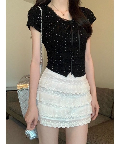 Ritzy(リッツィー)の「ドット柄レースアップ Tシャツ(Tシャツ/カットソー・レディース・ブラック/ブラック系・M/L)」の8枚目の写真