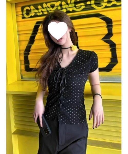 Ritzy(リッツィー)の「ドット柄レースアップ Tシャツ(Tシャツ/カットソー・レディース・ブラック/ブラック系・M/L)」の14枚目の写真