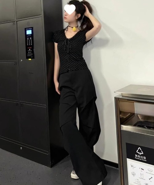 Ritzy(リッツィー)の「ドット柄レースアップ Tシャツ(Tシャツ/カットソー・レディース・ブラック/ブラック系・M/L)」の12枚目の写真