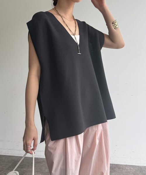 DouDou(ドゥドゥ)の「ガーターフレンチプルオーバー(Tシャツ/カットソー・レディース・ネイビー/チャコールグレー/グレイッシュベージュ・FREE)」の9枚目の写真