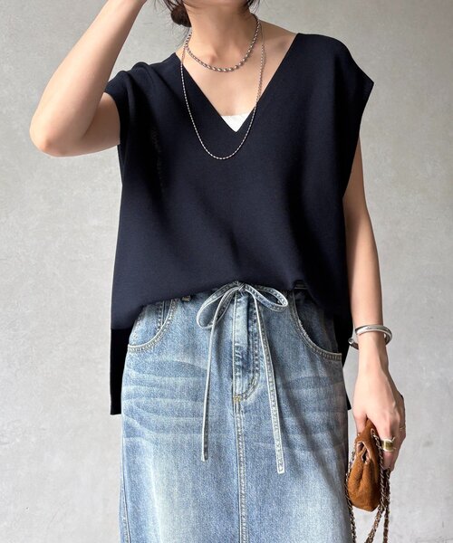 DouDou(ドゥドゥ)の「ガーターフレンチプルオーバー(Tシャツ/カットソー・レディース・ネイビー/チャコールグレー/グレイッシュベージュ・FREE)」の5枚目の写真