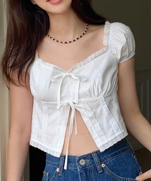 Vipoa（ヴィポア）の「Short frill puff blouse（シャツ/ブラウス・レディース・ブラック/ホワイト・FREE）」の4枚目の写真