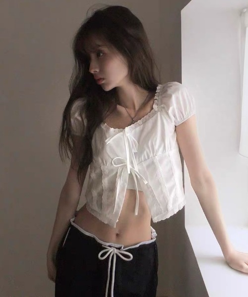 Vipoa（ヴィポア）の「Short frill puff blouse（シャツ/ブラウス・レディース・ブラック/ホワイト・FREE）」の12枚目の写真