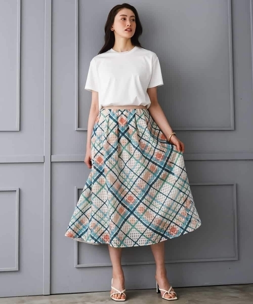 MICHEL KLEIN（ミッシェル・クラン）の「[オリジナルプリント]チェックフレアスカート（スカート・レディース・ライトピンク・38）」の20枚目の写真