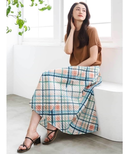 MICHEL KLEIN（ミッシェル・クラン）の「[オリジナルプリント]チェックフレアスカート（スカート・レディース・ライトピンク・38）」の9枚目の写真
