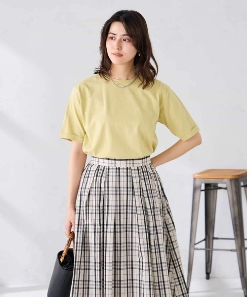 a.v.v(アーヴェヴェ)の「【接触冷感/UVカット/コットン100%/WEB限定】ロールアップハーフスリーブTシャツ(Tシャツ/カットソー・レディース・ミント/ネイビー/アイボリー/ブラック/ホワイト/クリーム/ブルー・36/38/40/42)」の9枚目の写真