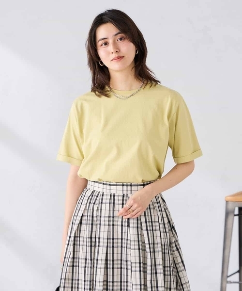 a.v.v(アーヴェヴェ)の「【接触冷感/UVカット/コットン100%/WEB限定】ロールアップハーフスリーブTシャツ(Tシャツ/カットソー・レディース・ミント/ネイビー/アイボリー/ブラック/ホワイト/クリーム/ブルー・36/38/40/42)」の10枚目の写真