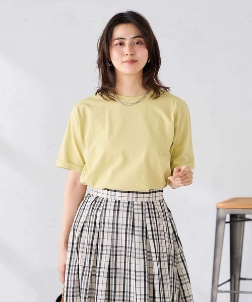 a.v.v(アーヴェヴェ)の「【接触冷感/UVカット/コットン100%/WEB限定】ロールアップハーフスリーブTシャツ(Tシャツ/カットソー・レディース・ミント/ネイビー/アイボリー/ブラック/ホワイト/クリーム/ブルー・36/38/40/42)」の11枚目の写真