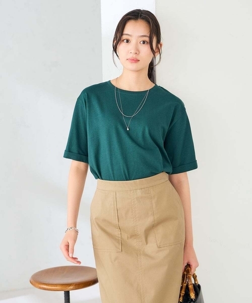 a.v.v(アーヴェヴェ)の「【接触冷感/UVカット/コットン100%/WEB限定】ロールアップハーフスリーブTシャツ(Tシャツ/カットソー・レディース・ミント/ネイビー/アイボリー/ブラック/ホワイト/クリーム/ブルー・36/38/40/42)」の16枚目の写真