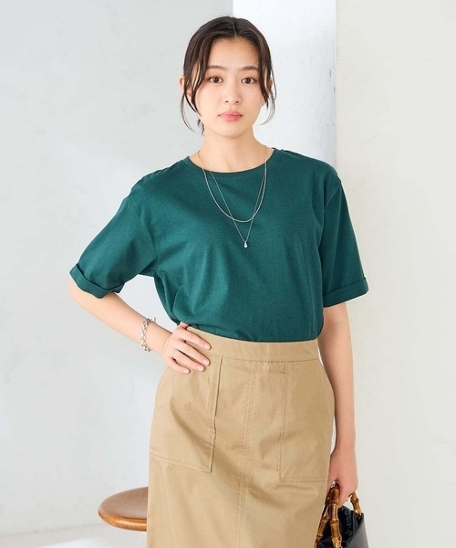 a.v.v(アーヴェヴェ)の「【接触冷感/UVカット/コットン100%/WEB限定】ロールアップハーフスリーブTシャツ(Tシャツ/カットソー・レディース・ミント/ネイビー/アイボリー/ブラック/ホワイト/クリーム/ブルー・36/38/40/42)」の17枚目の写真