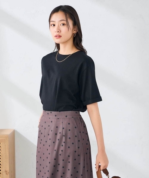 a.v.v(アーヴェヴェ)の「【接触冷感/UVカット/コットン100%/WEB限定】ロールアップハーフスリーブTシャツ(Tシャツ/カットソー・レディース・ミント/ネイビー/アイボリー/ブラック/ホワイト/クリーム/ブルー・36/38/40/42)」の17枚目の写真