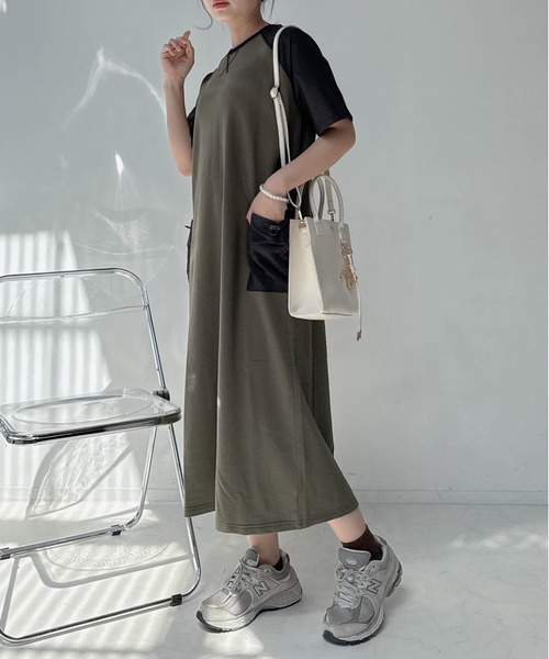AS KNOW AS plus(アズノゥアズプラス)の「〇ゆったり楽ちん ラグランポケットドロスト付き Tシャツワンピース(ワンピース・レディース・カーキ/チャコールグレー/ブラック・FREE)」の3枚目の写真