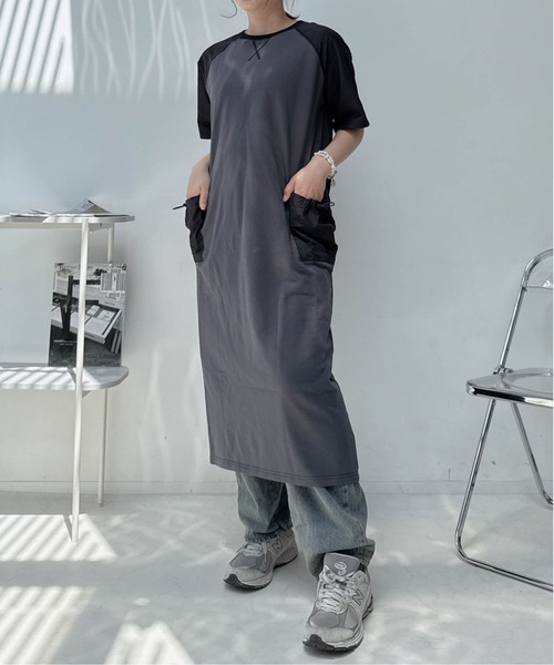 AS KNOW AS plus(アズノゥアズプラス)の「〇ゆったり楽ちん ラグランポケットドロスト付き Tシャツワンピース(ワンピース・レディース・カーキ/チャコールグレー/ブラック・FREE)」の2枚目の写真