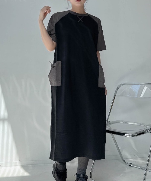 AS KNOW AS plus(アズノゥアズプラス)の「〇ゆったり楽ちん ラグランポケットドロスト付き Tシャツワンピース(ワンピース・レディース・カーキ/チャコールグレー/ブラック・FREE)」の10枚目の写真