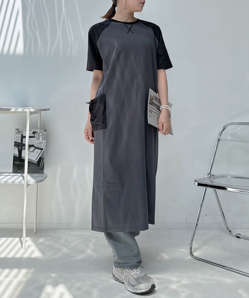 AS KNOW AS plus(アズノゥアズプラス)の「〇ゆったり楽ちん ラグランポケットドロスト付き Tシャツワンピース(ワンピース・レディース・カーキ/チャコールグレー/ブラック・FREE)」の7枚目の写真