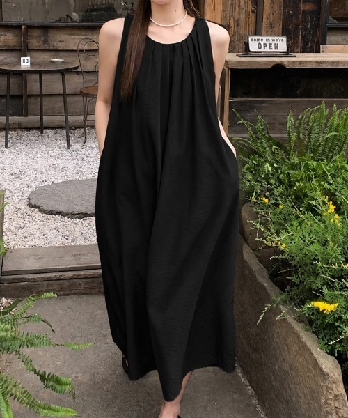 mielu(ミエル)の「Aラインリラックスロングワンピース(ワンピース・レディース・ミント/ブラック・LARGE/MEDIUM)」の9枚目の写真