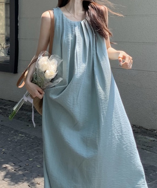 mielu(ミエル)の「Aラインリラックスロングワンピース(ワンピース・レディース・ミント/ブラック・LARGE/MEDIUM)」の3枚目の写真