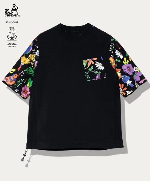 go slow caravan(ゴースローキャラバン)の「RAY綿 アクティブパターン切替ハッピーフラワー PKT TEE(Tシャツ/カットソー・メンズ・ブラック/ホワイト・MEDIUM/LARGE/X-LARGE)」の1枚目の写真