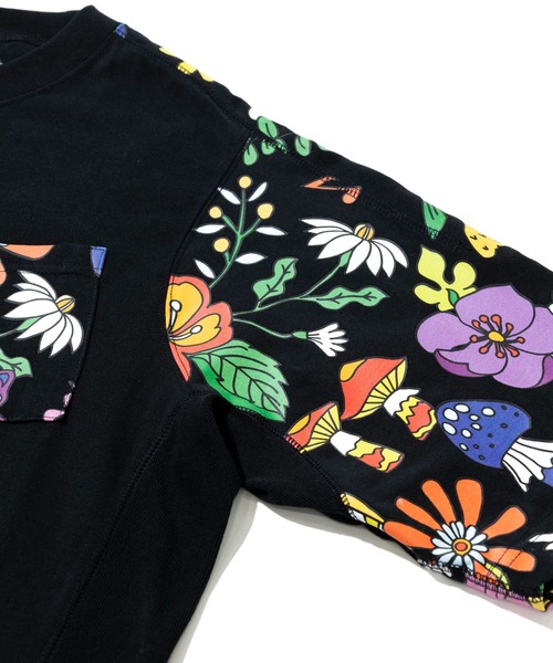 go slow caravan(ゴースローキャラバン)の「RAY綿 アクティブパターン切替ハッピーフラワー PKT TEE(Tシャツ/カットソー・メンズ・ブラック/ホワイト・MEDIUM/LARGE/X-LARGE)」の7枚目の写真