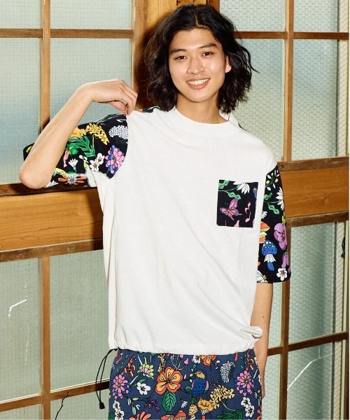 go slow caravan(ゴースローキャラバン)の「RAY綿 アクティブパターン切替ハッピーフラワー PKT TEE(Tシャツ/カットソー・メンズ・ブラック/ホワイト・MEDIUM/LARGE/X-LARGE)」の3枚目の写真