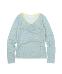 SUNNECT（ソネクト）の「Floral Cinch Front LS Tee - Blue（Tシャツ/カットソー）」